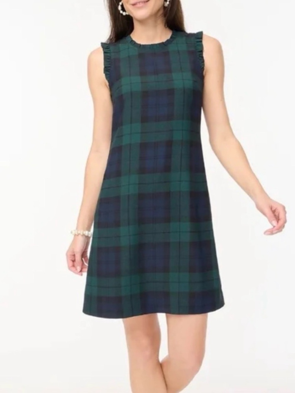 J. Crew Black Watch plaid ruffle-neck suiting dress Size XL